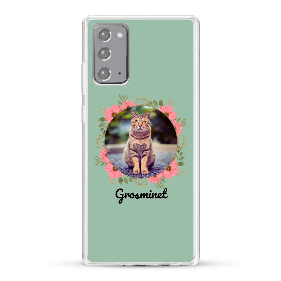 Photo rond avec décoration et prénom - Coque de téléphone personnalisée