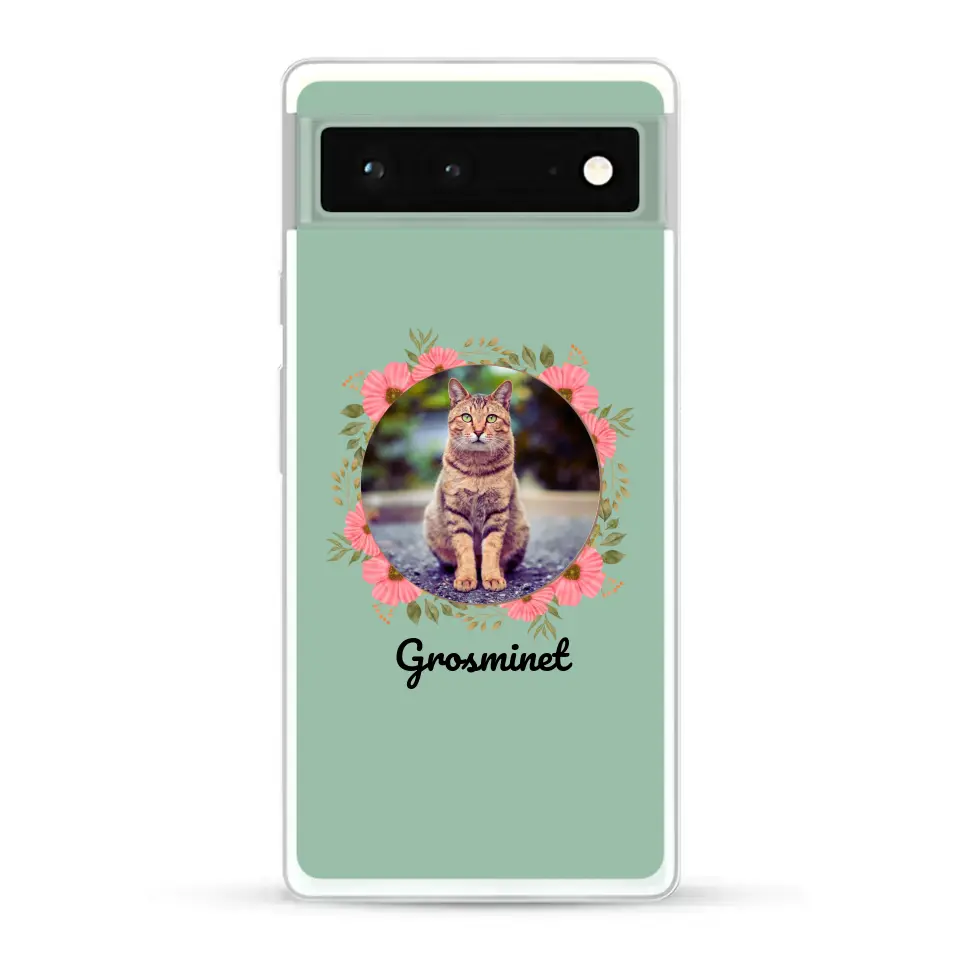 Photo rond avec décoration et prénom - Coque de téléphone personnalisée