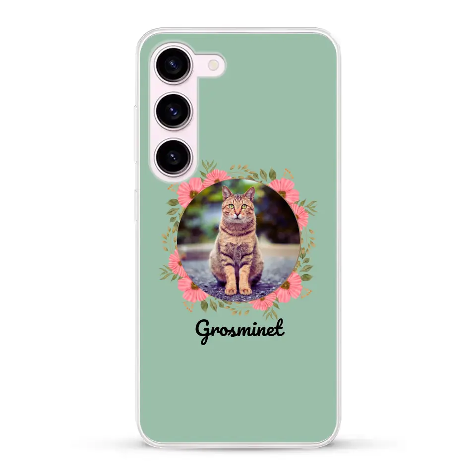 Photo rond avec décoration et prénom - Coque de téléphone personnalisée