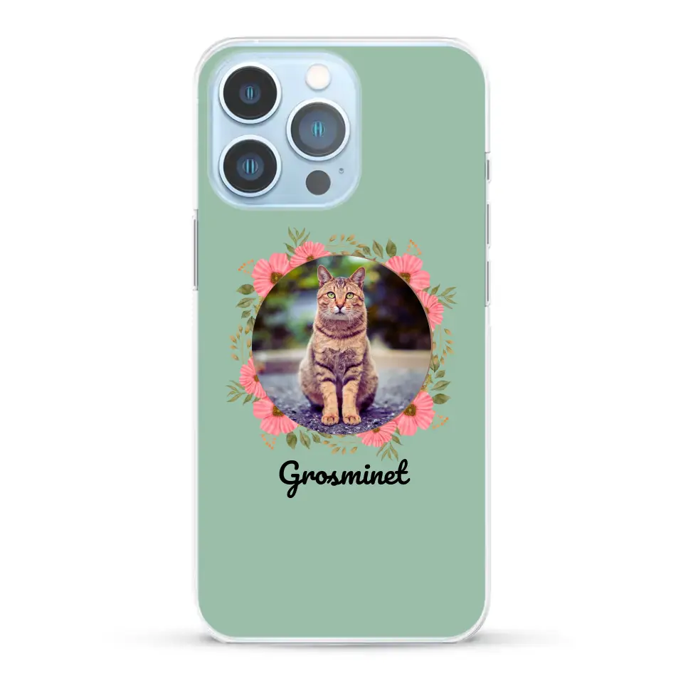 Photo rond avec décoration et prénom - Coque de téléphone personnalisée