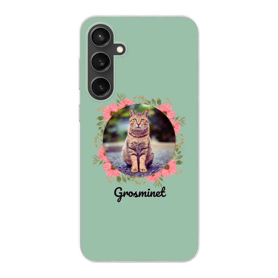 Photo rond avec décoration et prénom - Coque de téléphone personnalisée