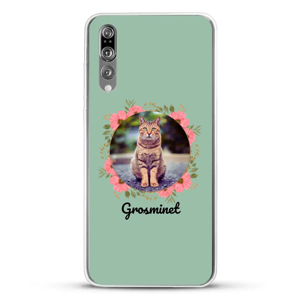 Photo rond avec décoration et prénom - Coque de téléphone personnalisée