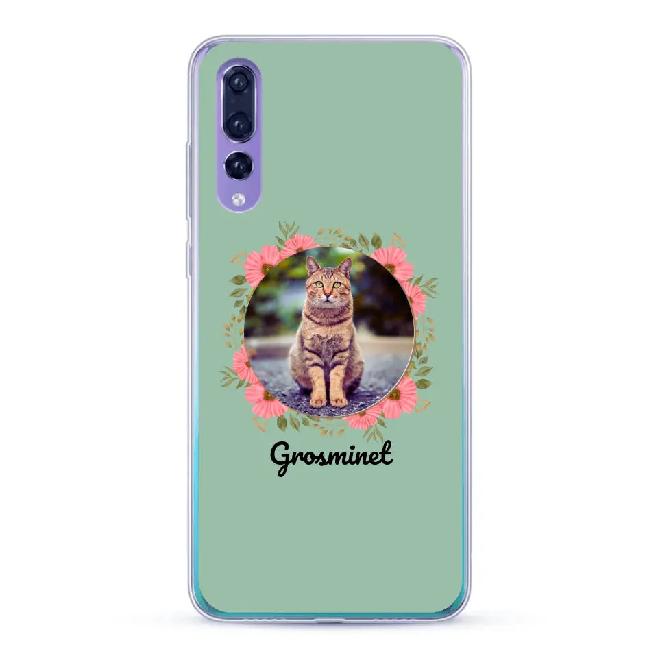 Photo rond avec décoration et prénom - Coque de téléphone personnalisée