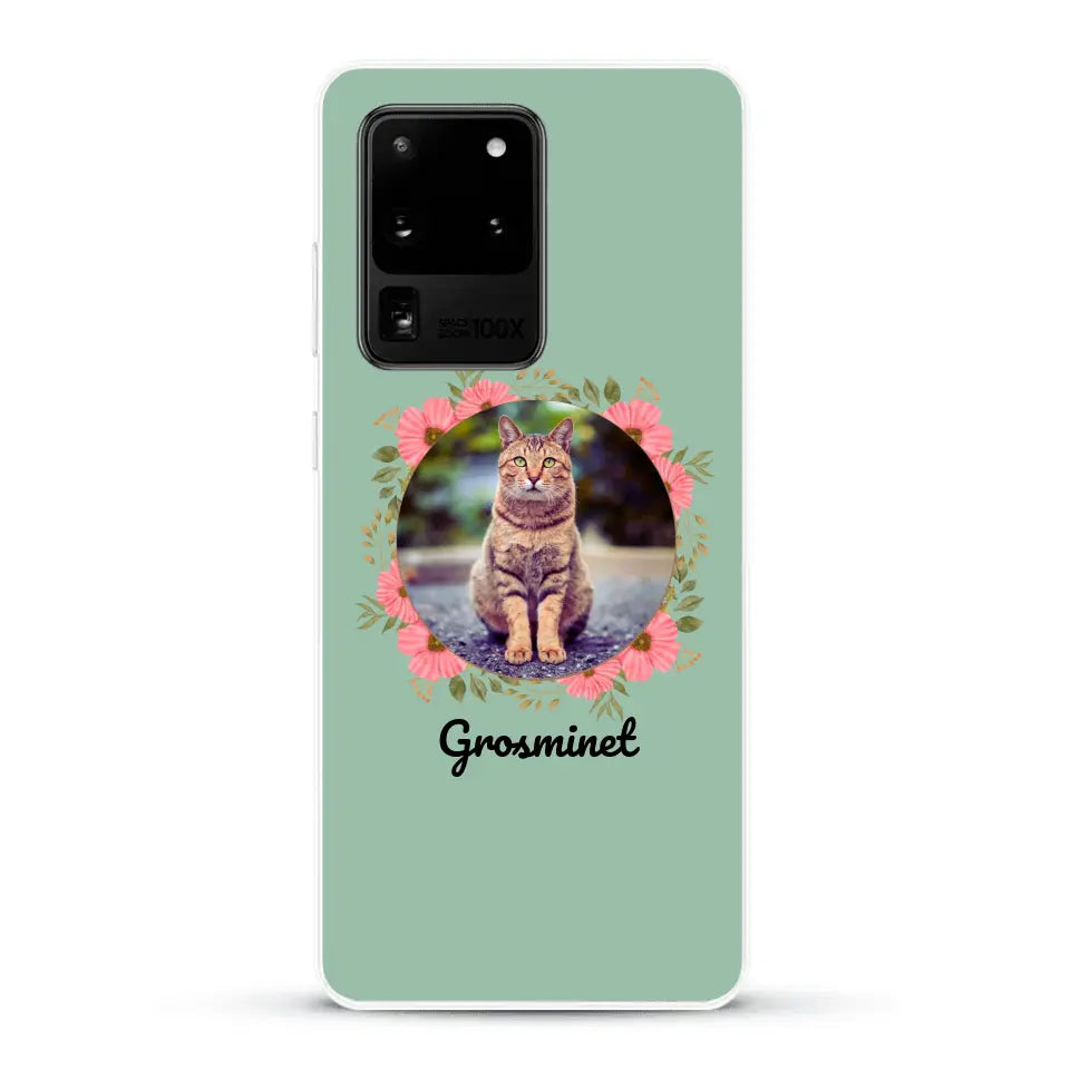 Photo rond avec décoration et prénom - Coque de téléphone personnalisée