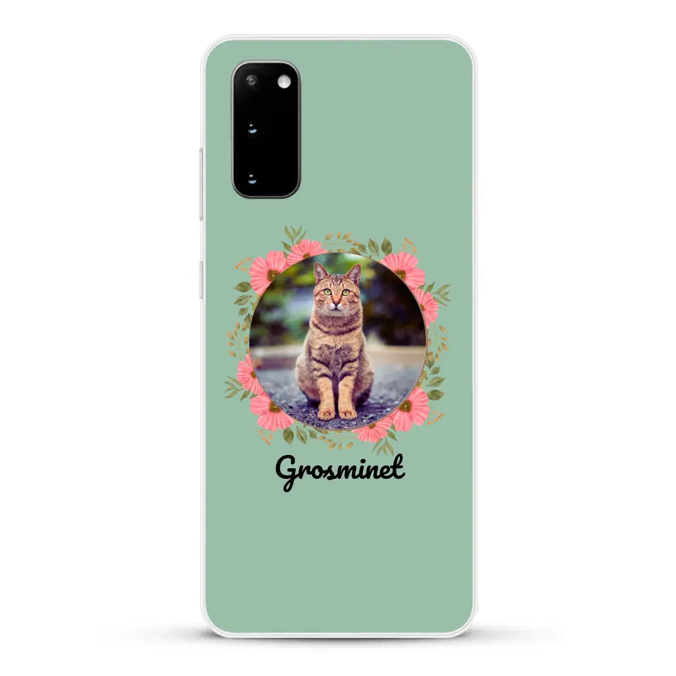 Photo rond avec décoration et prénom - Coque de téléphone personnalisée