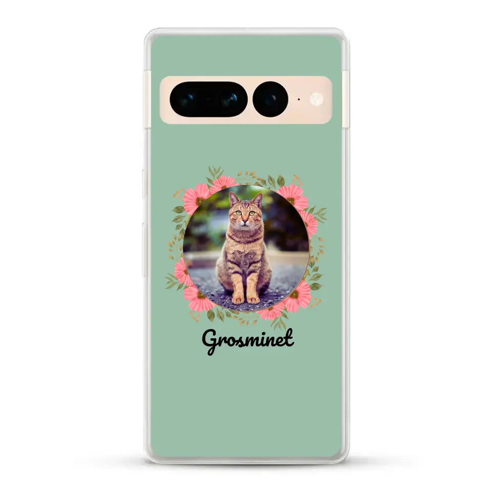 Photo rond avec décoration et prénom - Coque de téléphone personnalisée