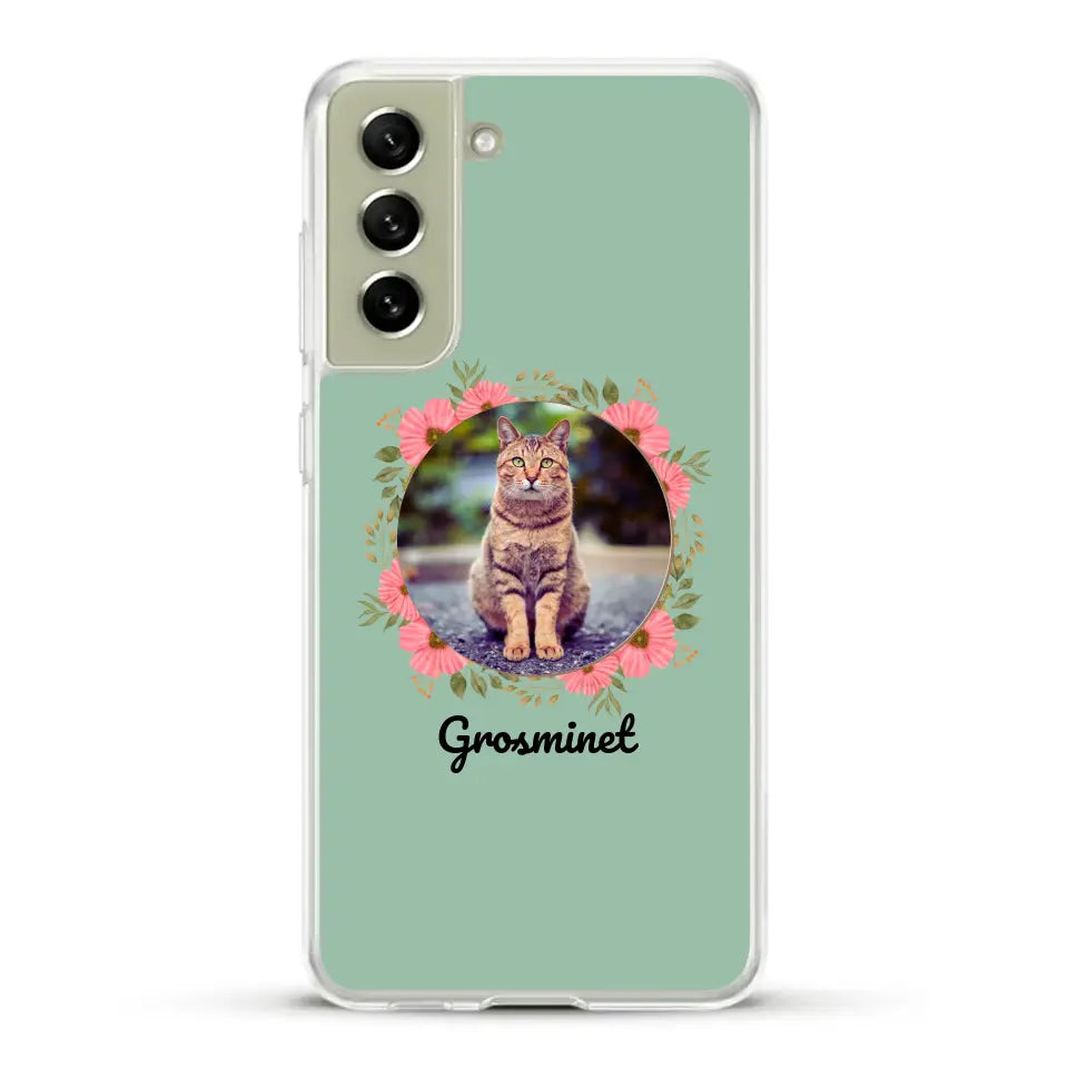 Photo rond avec décoration et prénom - Coque de téléphone personnalisée