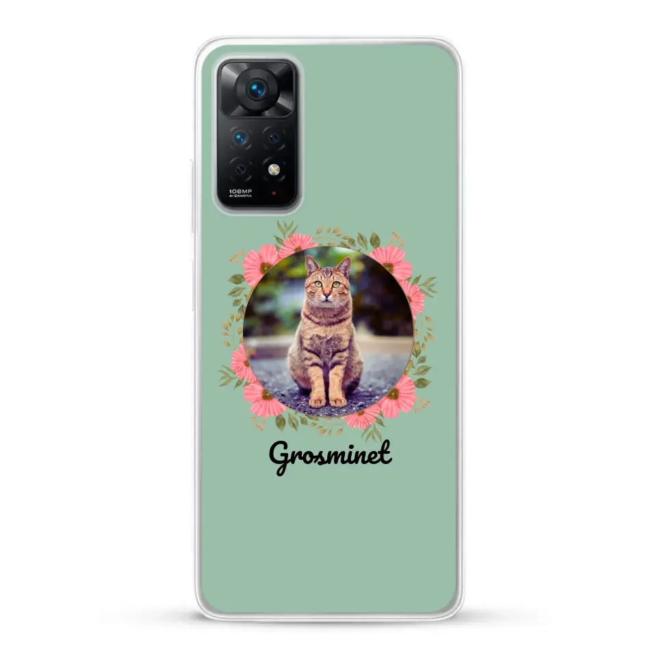 Photo rond avec décoration et prénom - Coque de téléphone personnalisée