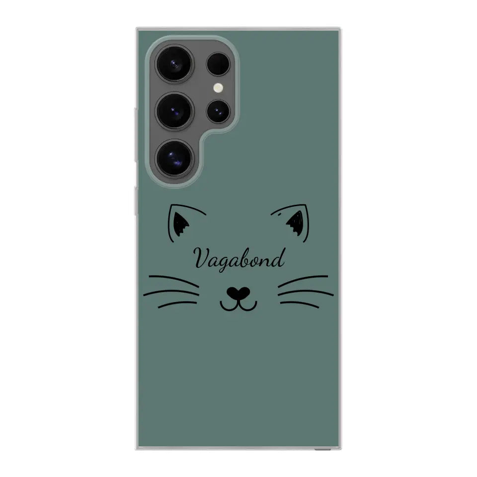 Visage de chat avec prénom - Coque de téléphone personnalisée