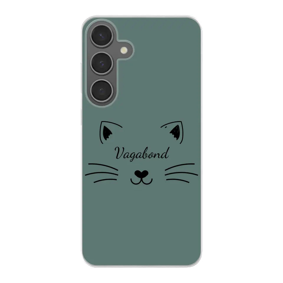 Visage de chat avec prénom - Coque de téléphone personnalisée