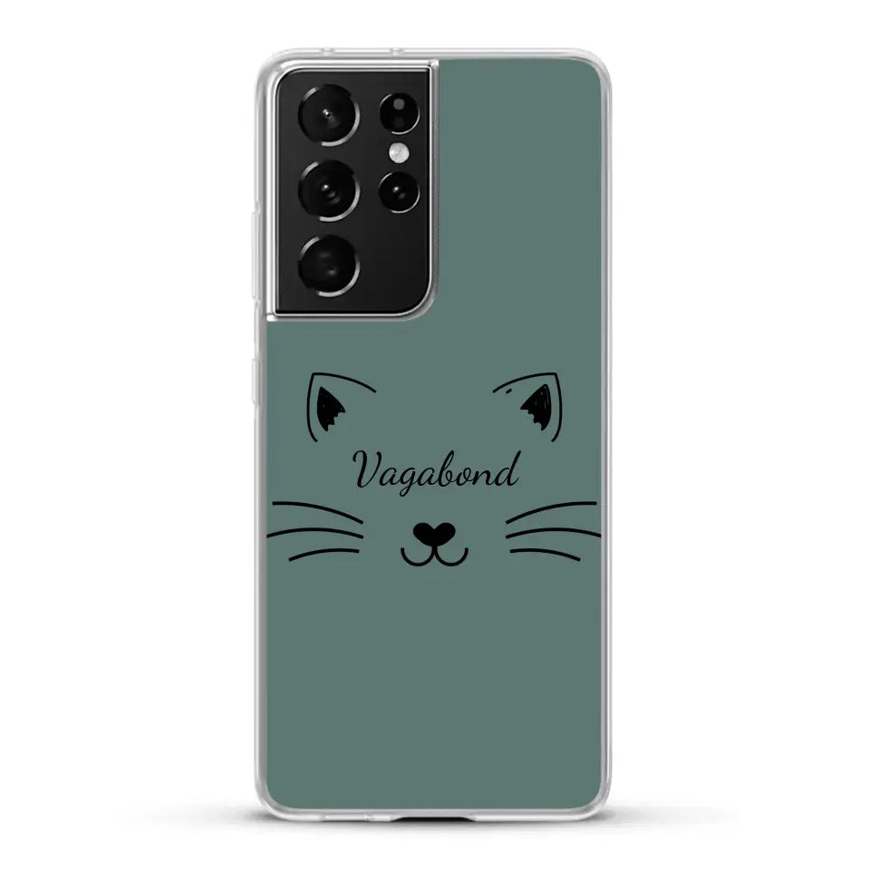 Visage de chat avec prénom - Coque de téléphone personnalisée