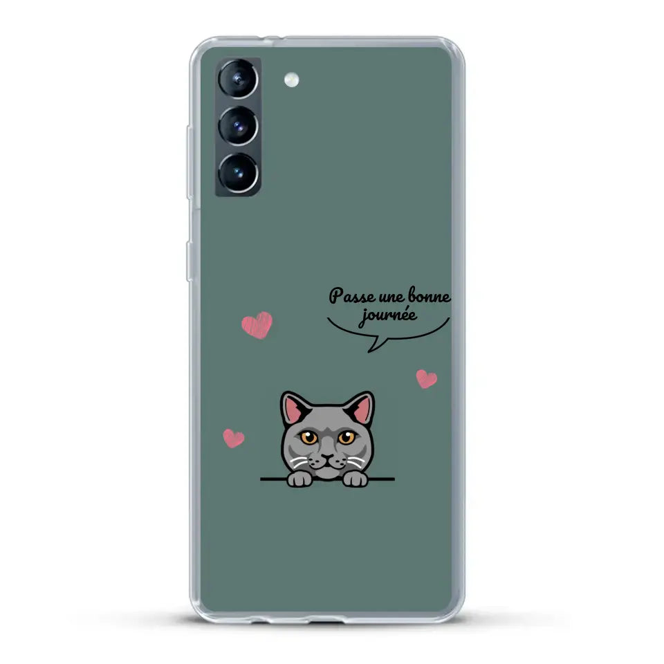 Le chat passe une bonne journée - Coque de téléphone personnalisée