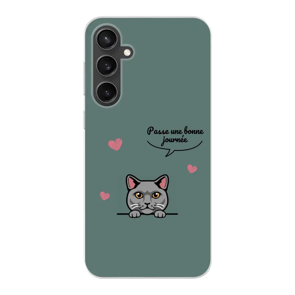 Le chat passe une bonne journée - Coque de téléphone personnalisée