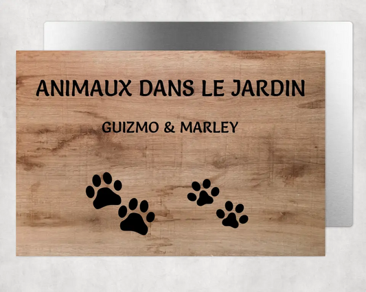 Animaux dans le jardin avec empreintes - Plaque de porte personnalisée