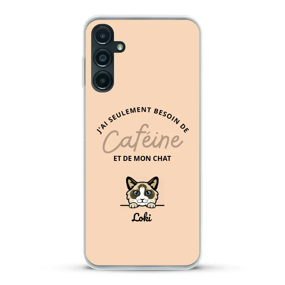 J'ai seulement besoin de caféine et de mon chat - Coque de téléphone personnalisée