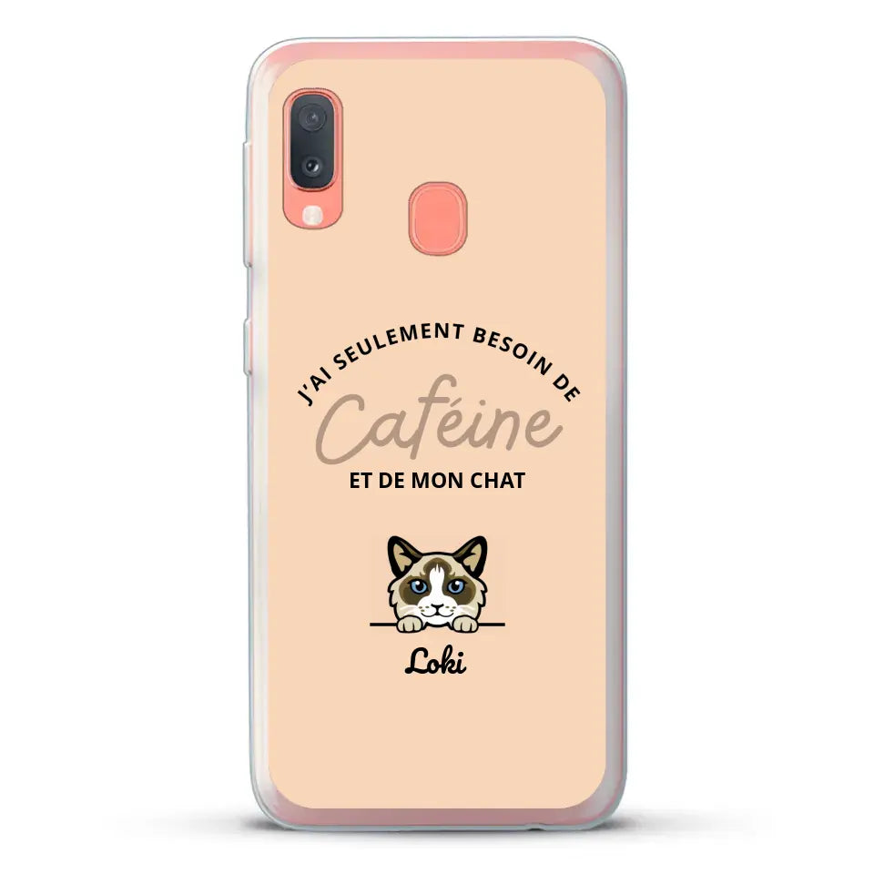 J'ai seulement besoin de caféine et de mon chat - Coque de téléphone personnalisée