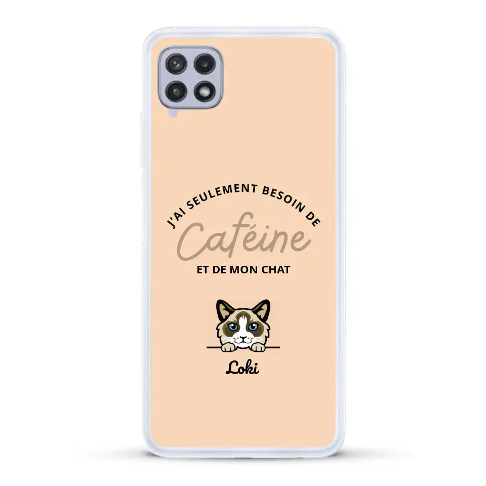 J'ai seulement besoin de caféine et de mon chat - Coque de téléphone personnalisée