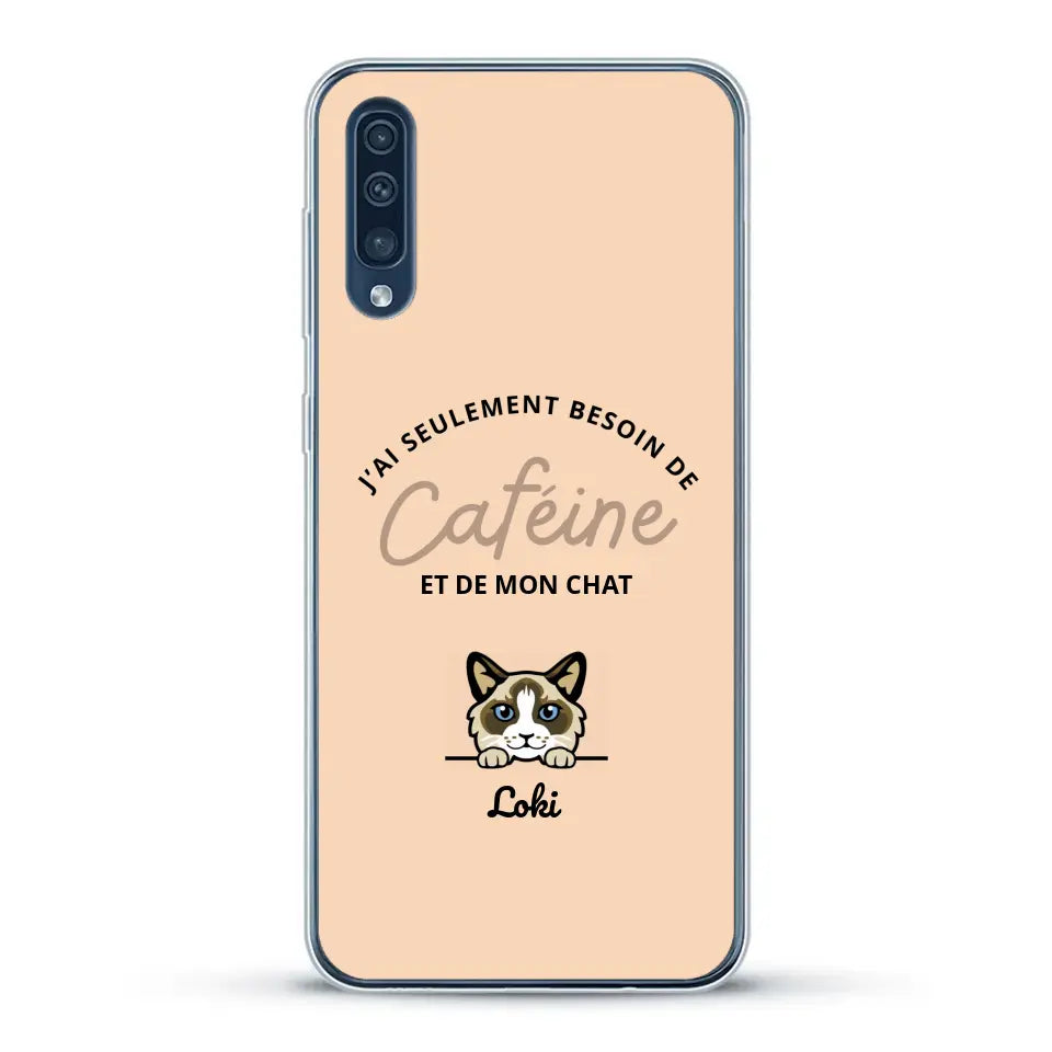 J'ai seulement besoin de caféine et de mon chat - Coque de téléphone personnalisée