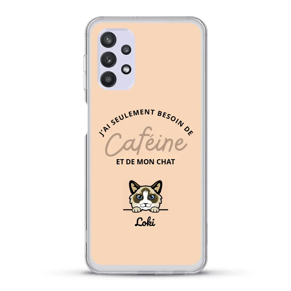 J'ai seulement besoin de caféine et de mon chat - Coque de téléphone personnalisée