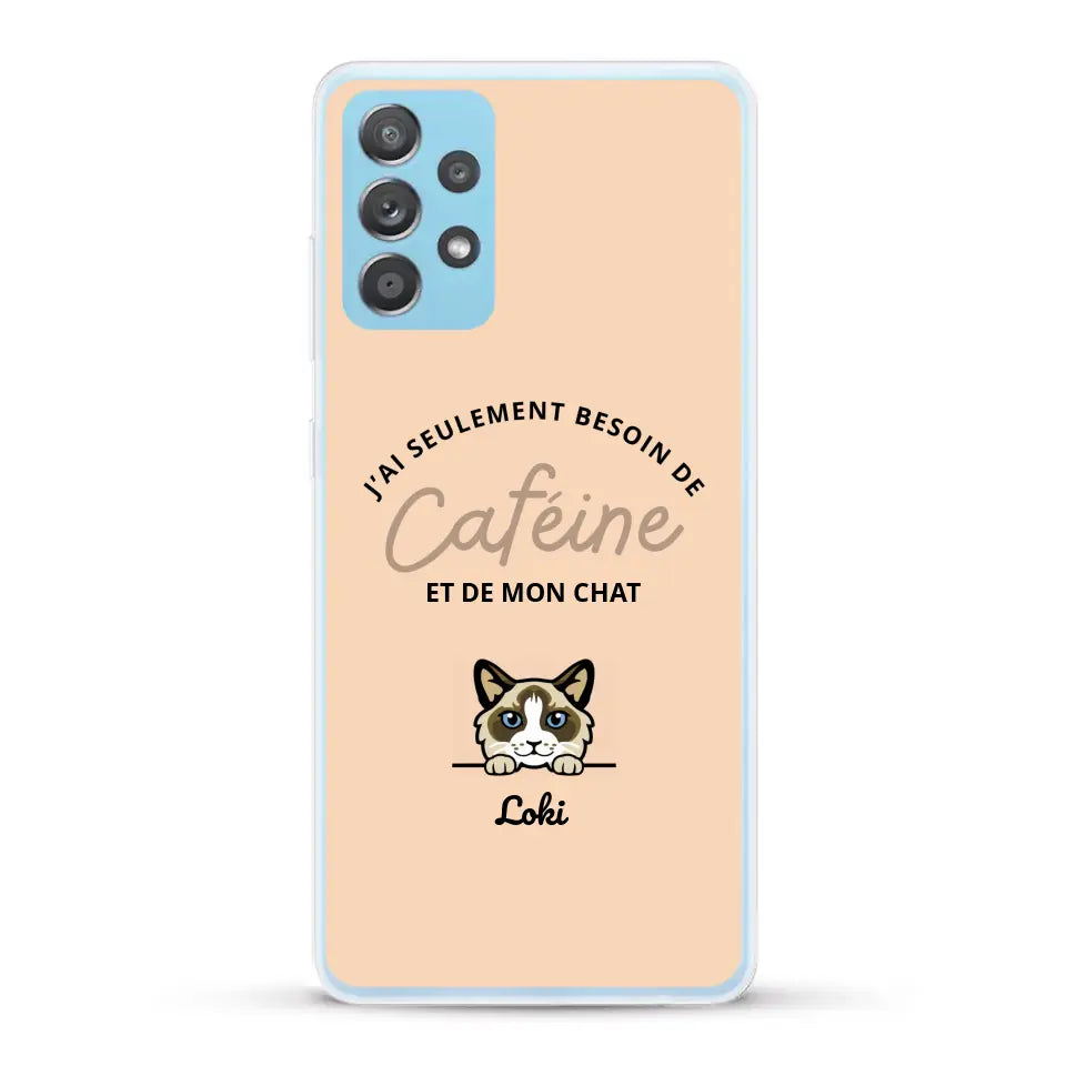 J'ai seulement besoin de caféine et de mon chat - Coque de téléphone personnalisée