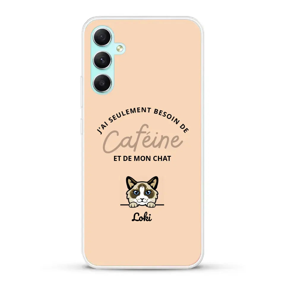 J'ai seulement besoin de caféine et de mon chat - Coque de téléphone personnalisée