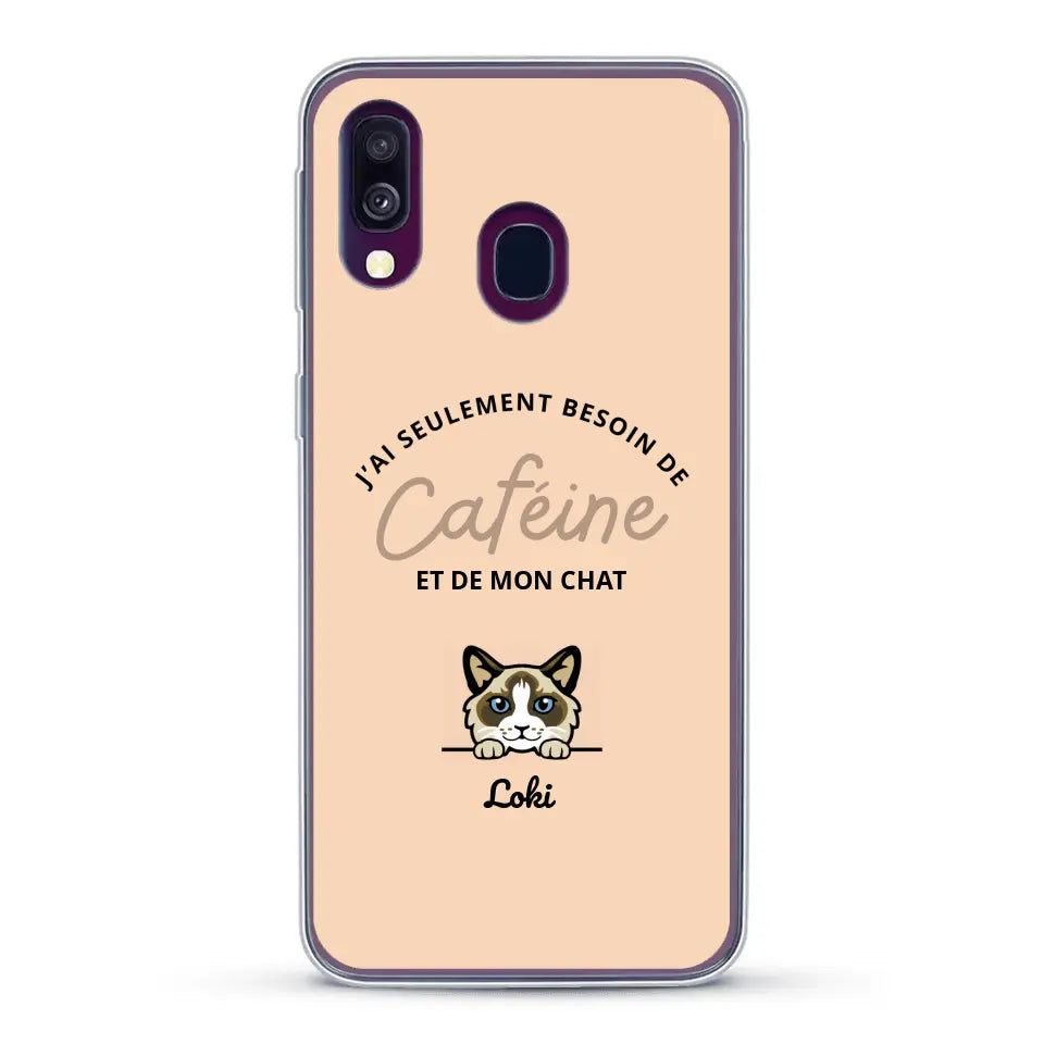 J'ai seulement besoin de caféine et de mon chat - Coque de téléphone personnalisée