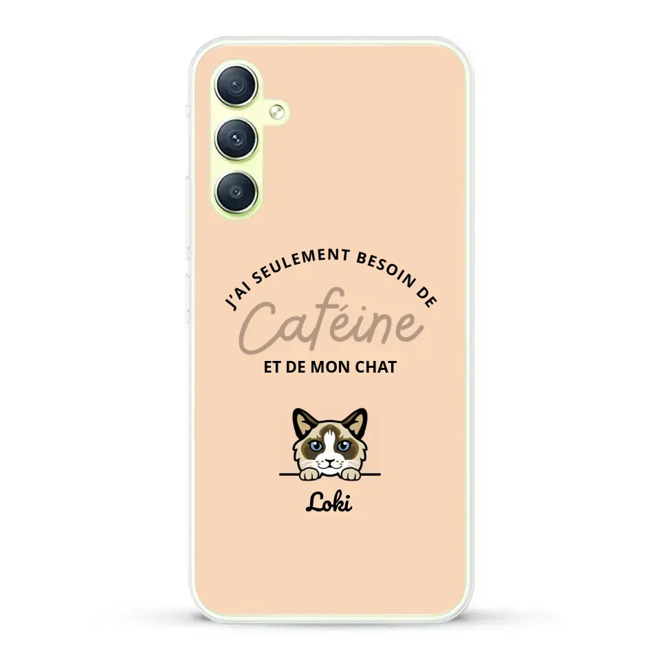 J'ai seulement besoin de caféine et de mon chat - Coque de téléphone personnalisée