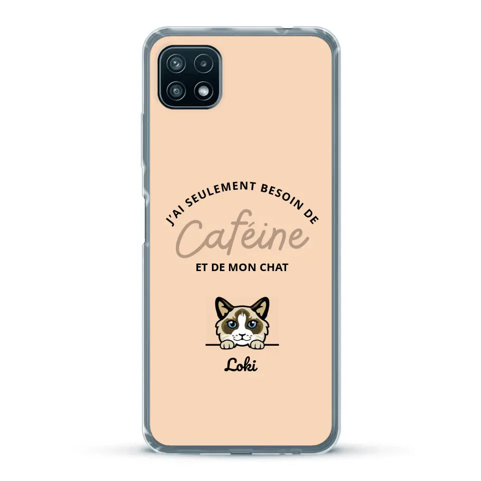 J'ai seulement besoin de caféine et de mon chat - Coque de téléphone personnalisée