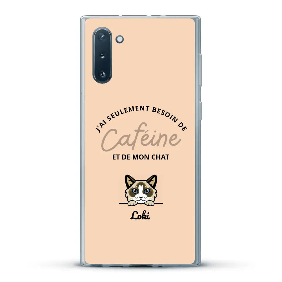 J'ai seulement besoin de caféine et de mon chat - Coque de téléphone personnalisée