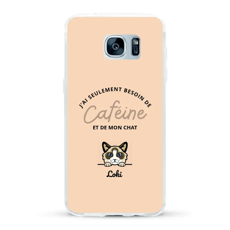 J'ai seulement besoin de caféine et de mon chat - Coque de téléphone personnalisée