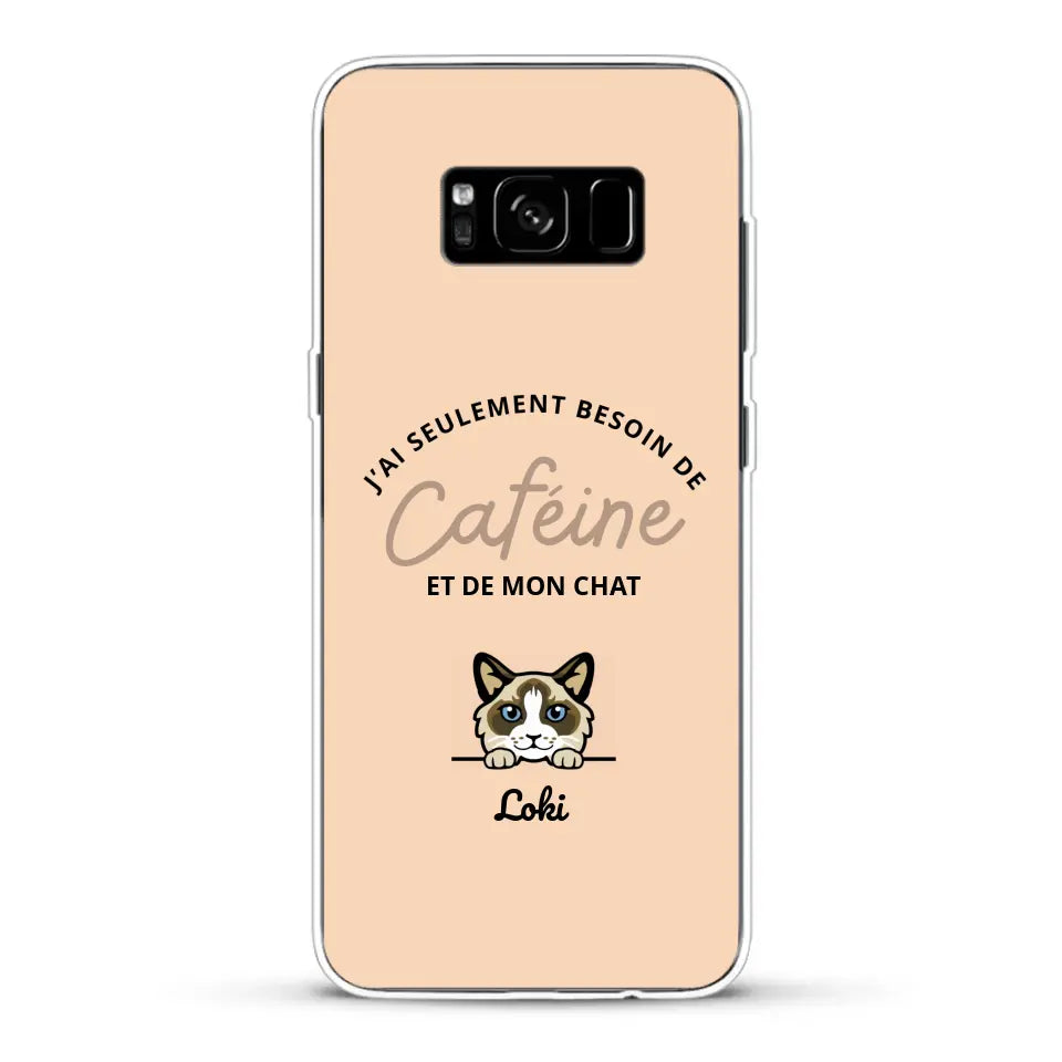 J'ai seulement besoin de caféine et de mon chat - Coque de téléphone personnalisée