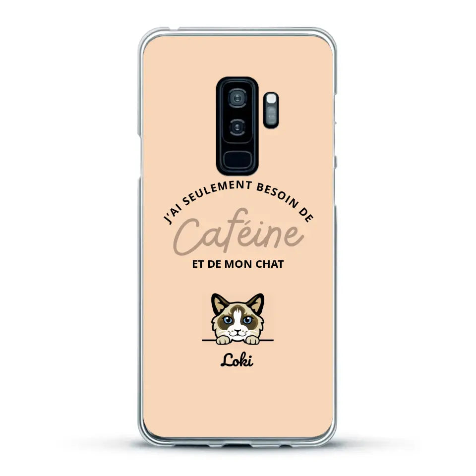 J'ai seulement besoin de caféine et de mon chat - Coque de téléphone personnalisée