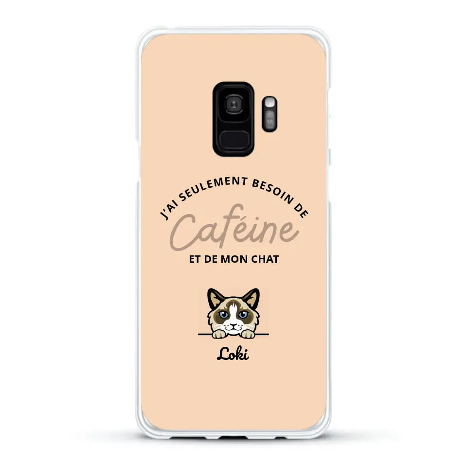 J'ai seulement besoin de caféine et de mon chat - Coque de téléphone personnalisée