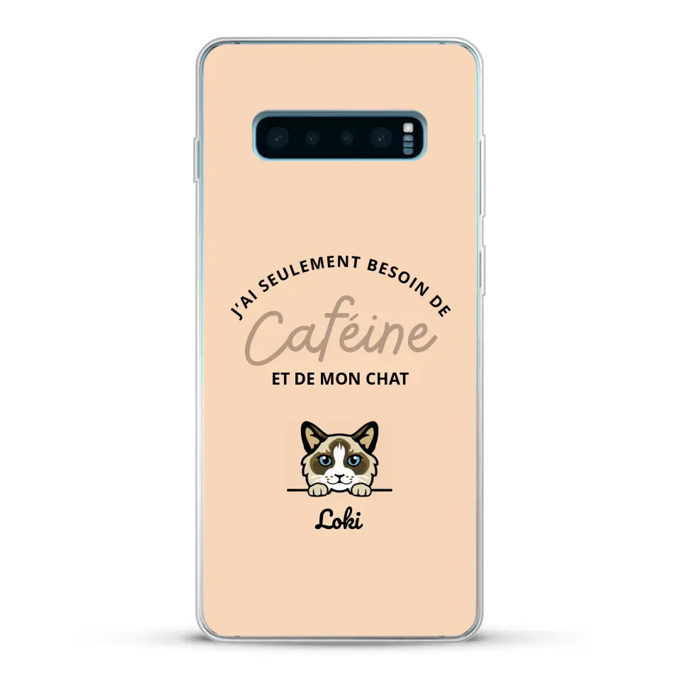 J'ai seulement besoin de caféine et de mon chat - Coque de téléphone personnalisée