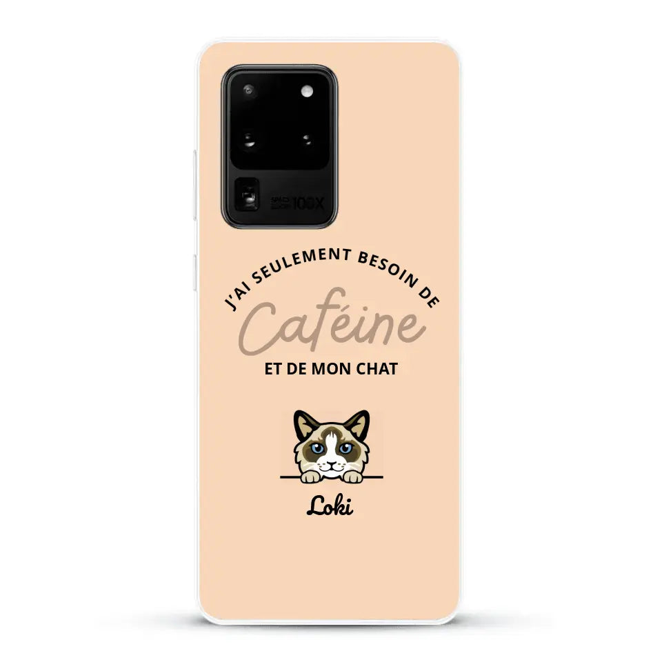 J'ai seulement besoin de caféine et de mon chat - Coque de téléphone personnalisée