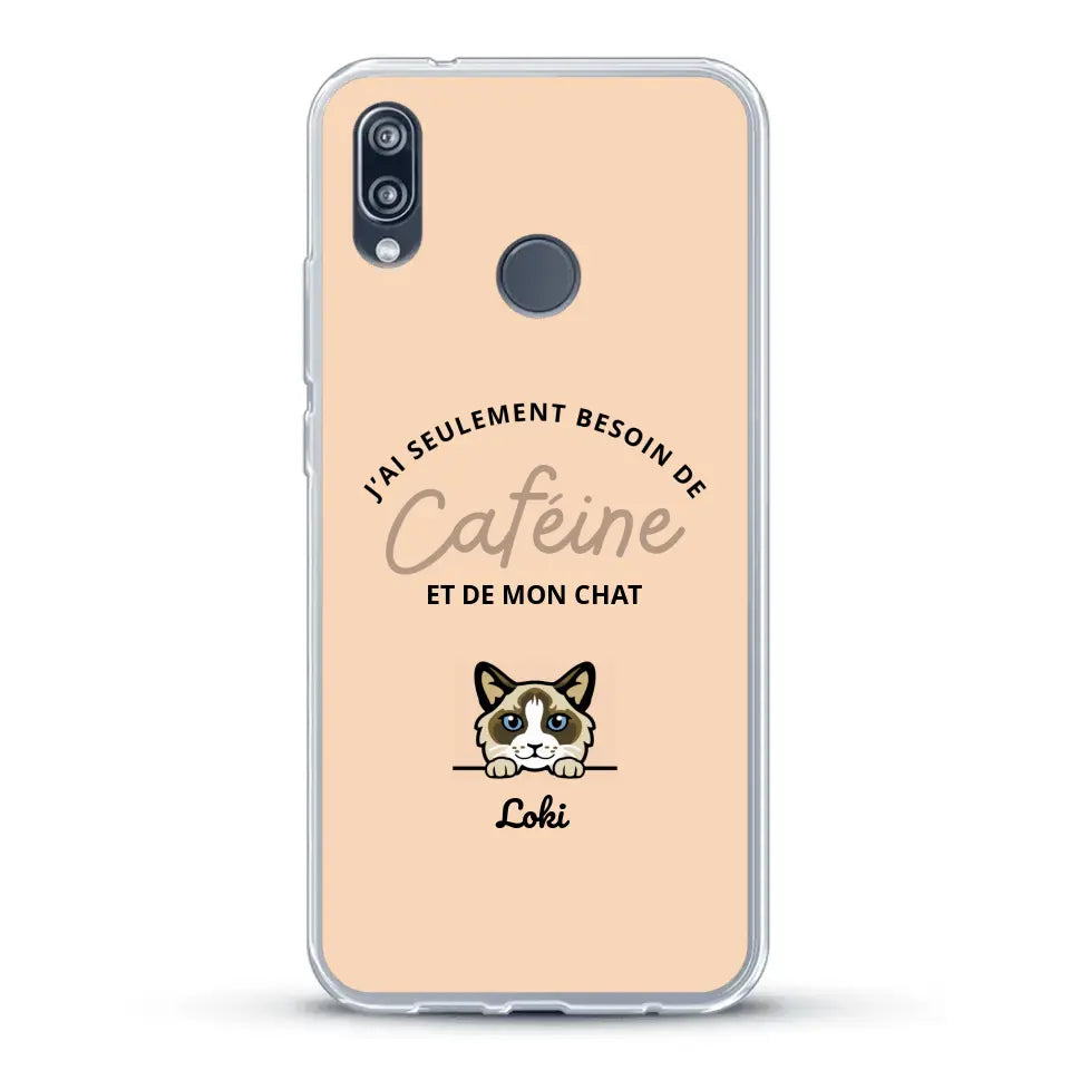 J'ai seulement besoin de caféine et de mon chat - Coque de téléphone personnalisée