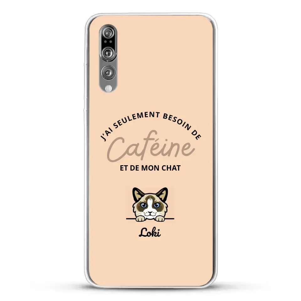 J'ai seulement besoin de caféine et de mon chat - Coque de téléphone personnalisée