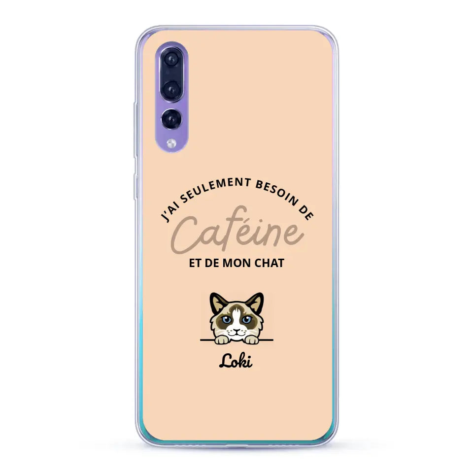 J'ai seulement besoin de caféine et de mon chat - Coque de téléphone personnalisée