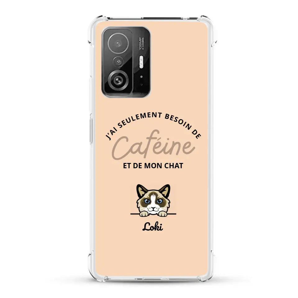 J'ai seulement besoin de caféine et de mon chat - Coque de téléphone personnalisée