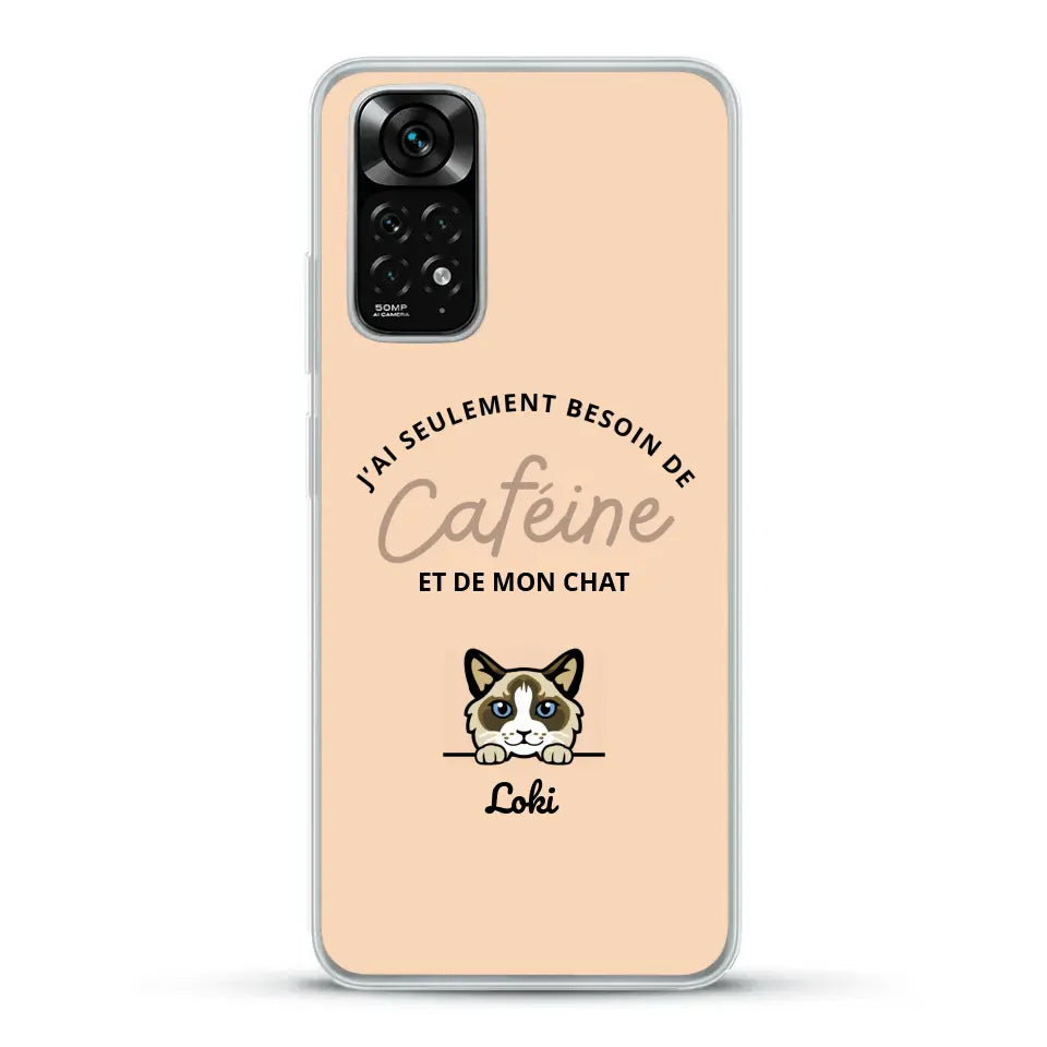 J'ai seulement besoin de caféine et de mon chat - Coque de téléphone personnalisée