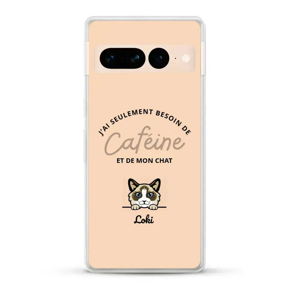 J'ai seulement besoin de caféine et de mon chat - Coque de téléphone personnalisée