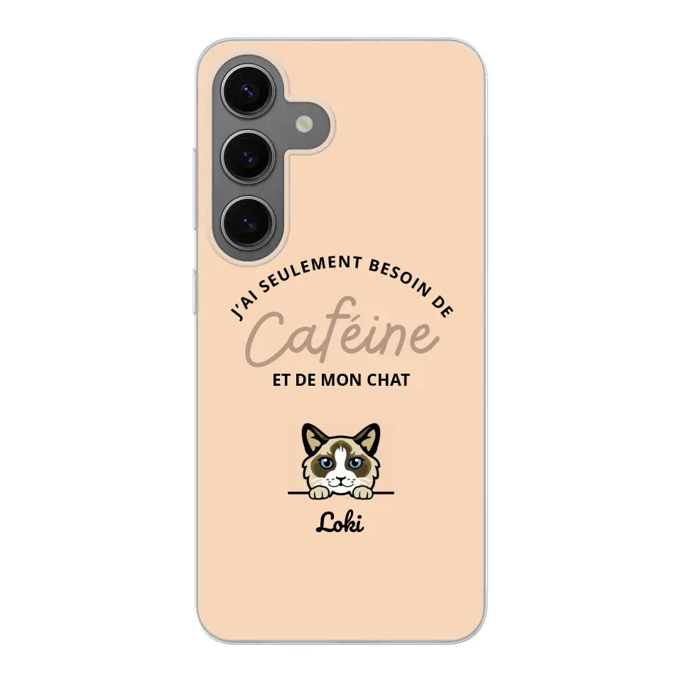 J'ai seulement besoin de caféine et de mon chat - Coque de téléphone personnalisée