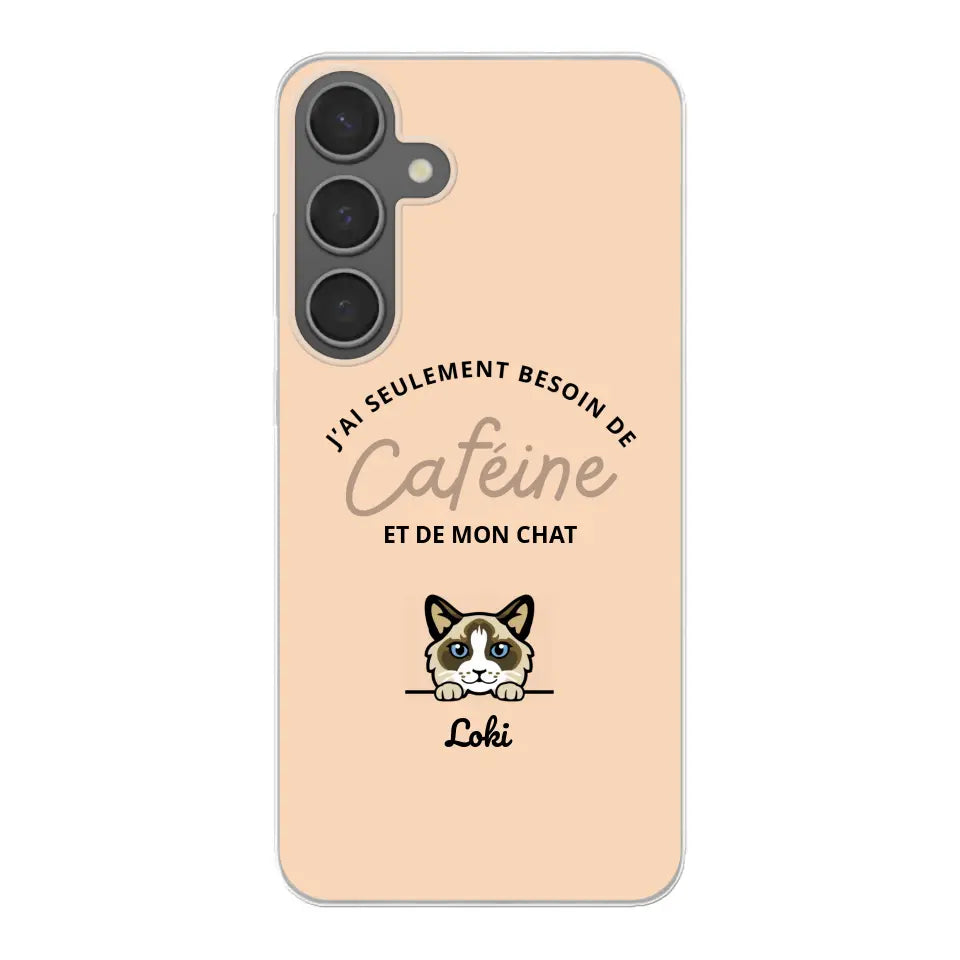 J'ai seulement besoin de caféine et de mon chat - Coque de téléphone personnalisée