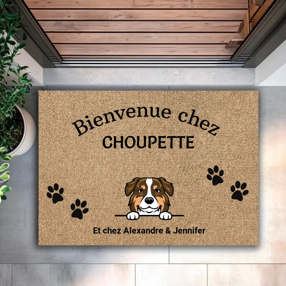 Bienvenue chez (version clipart - Paillasson personnalisé