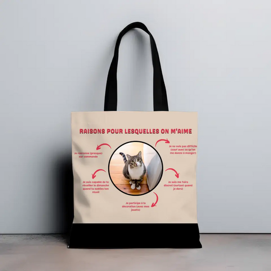 Les raisons pour lesquelles on m'aime version chat - Totebag Personnalisé